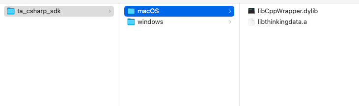 C# SDK 包 macOS 文件夹下的 libCppWrapper.dylib 和 libthinkingdata.a