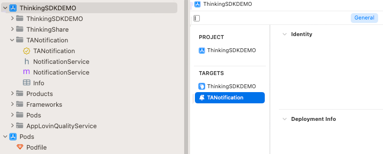 Xcode 工程中新建的通知扩展 Target「TANotification」