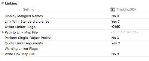 Xcode Build Settings 的 Linking 中 Other Linker Flags 设为 -ObjC